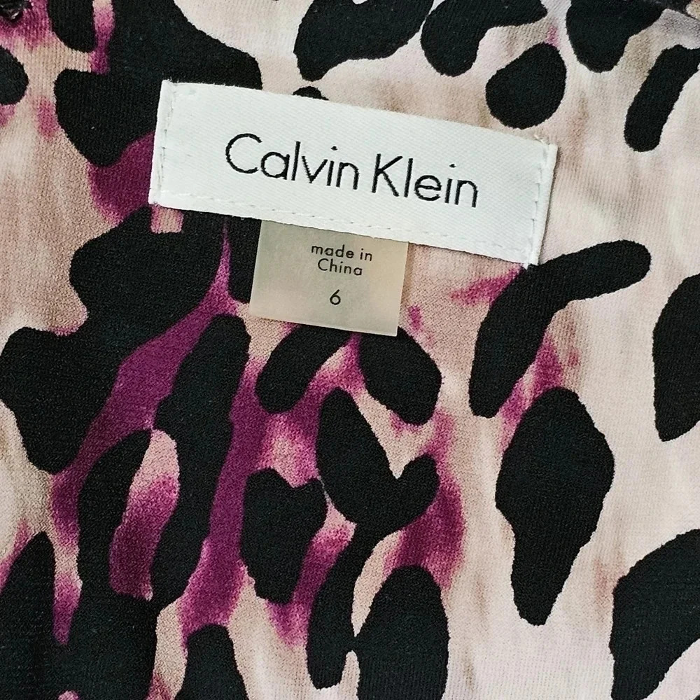 Calvin Klein Womens 6 Leopard Wrap Dress Purple Black Cocktail Party Y2K Luxury - Picture 5 of 8